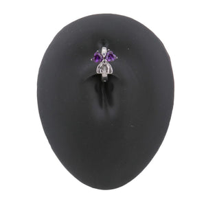 14g 3/8” Purple Jeweled Dual Heart Bow Steel Clicker — Price Per 1