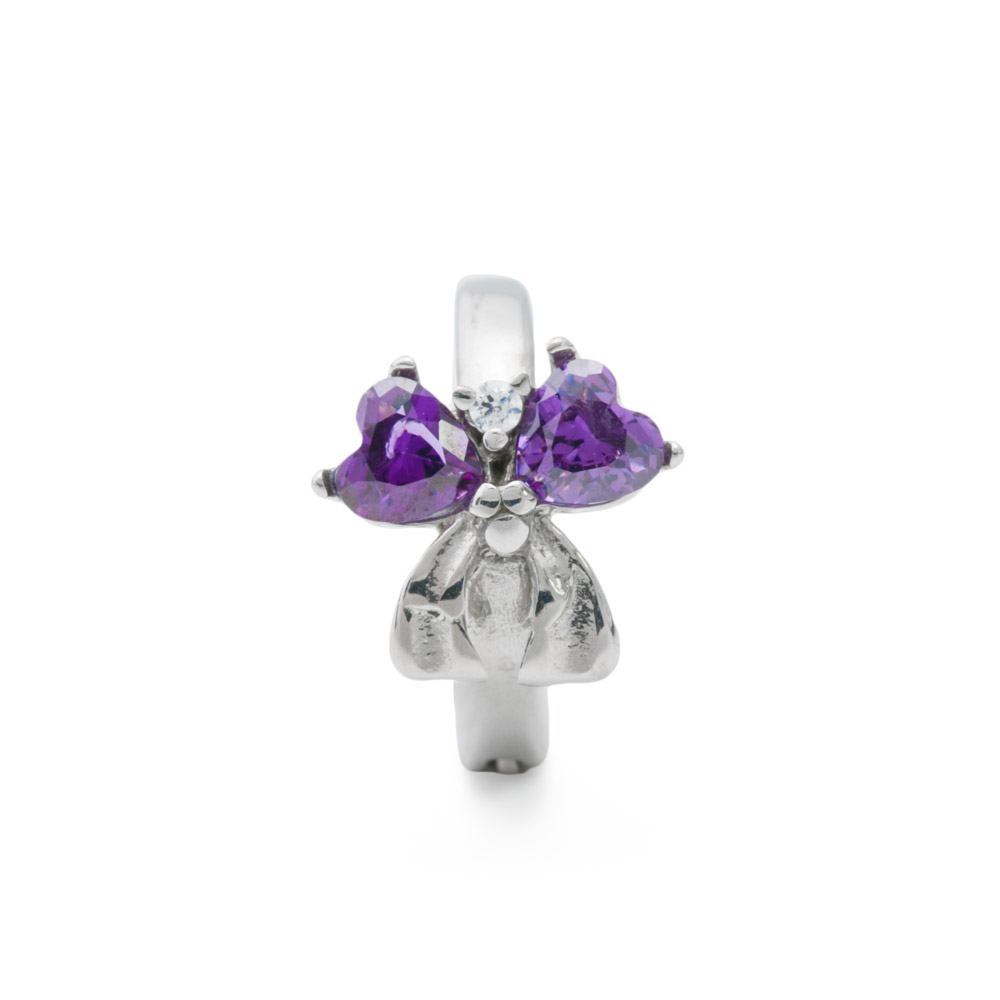 14g 3/8” Purple Jeweled Dual Heart Bow Steel Clicker — Price Per 1