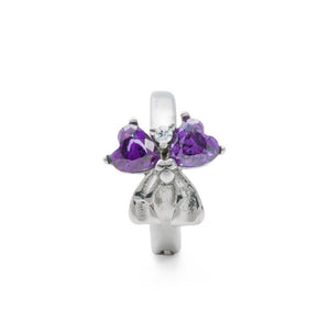 14g 3/8” Purple Jeweled Dual Heart Bow Steel Clicker — Price Per 1