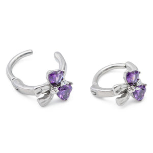 14g 3/8” Purple Jeweled Dual Heart Bow Steel Clicker — Price Per 1