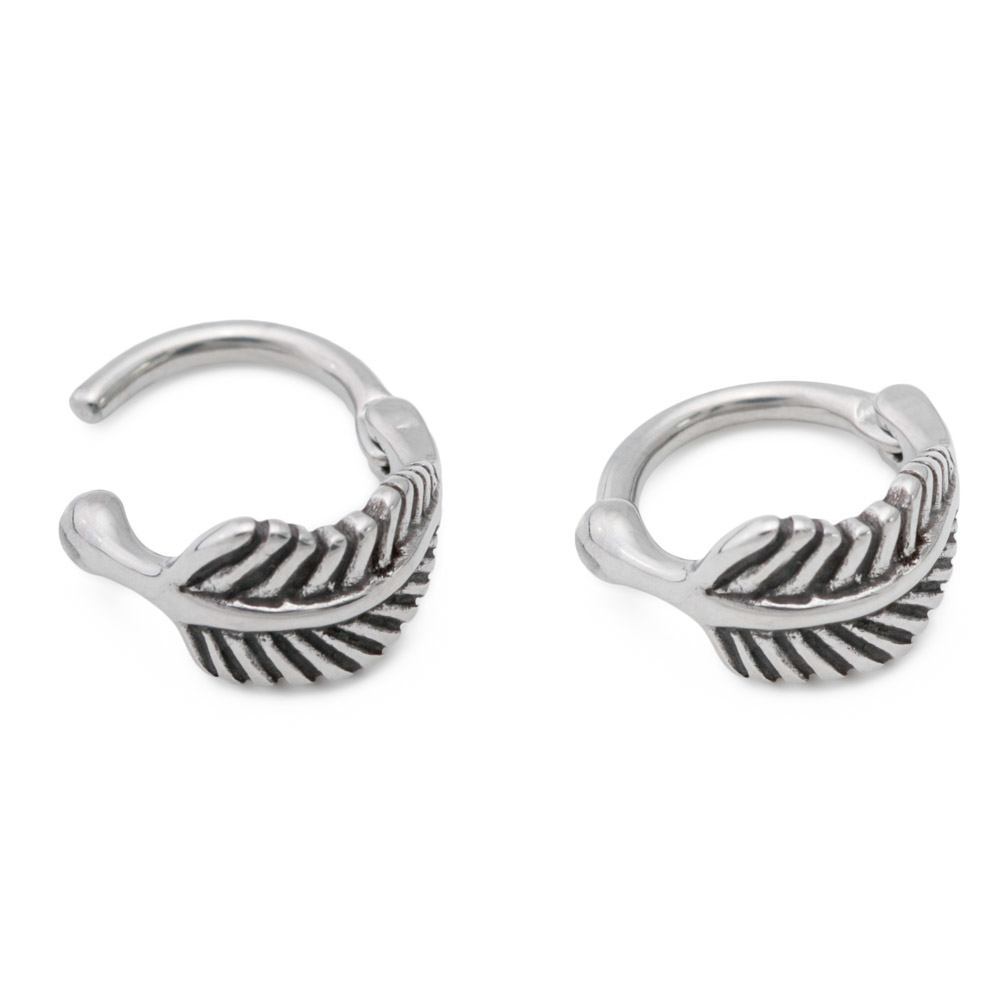 14g 3/8” Feather Burnished Silver Steel Clicker — Price Per 1