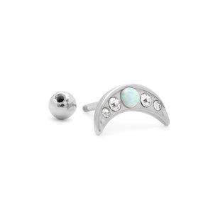 16g 1/4” White Opal Jeweled Crescent PVD Rhodium Straight Barbell — Price Per 1