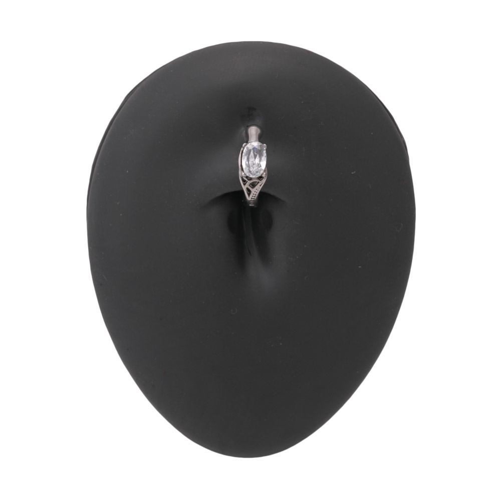 14g 3/8” Antique Oval Crystal Jeweled Steel Clicker — Price Per 1