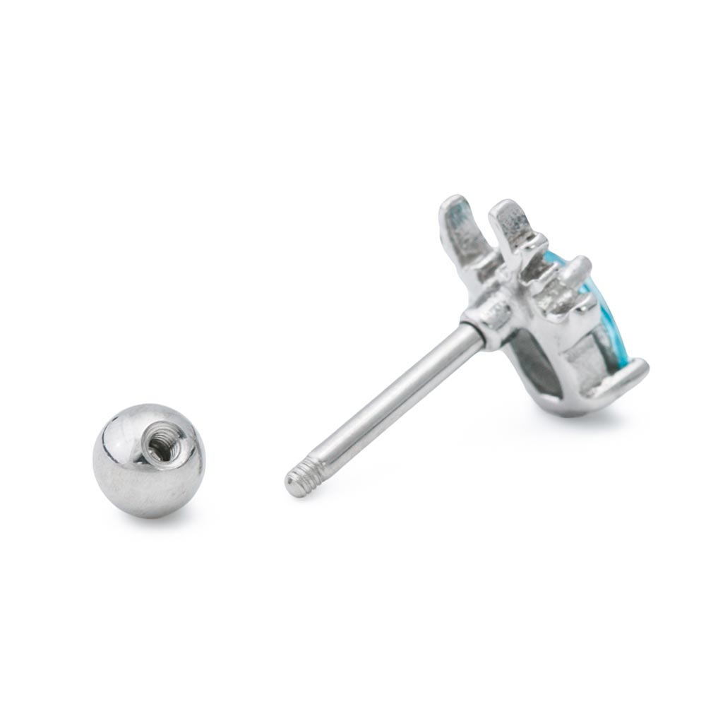 16g 5/16” Antlered Stag Straight Barbell with Aqua Jewel