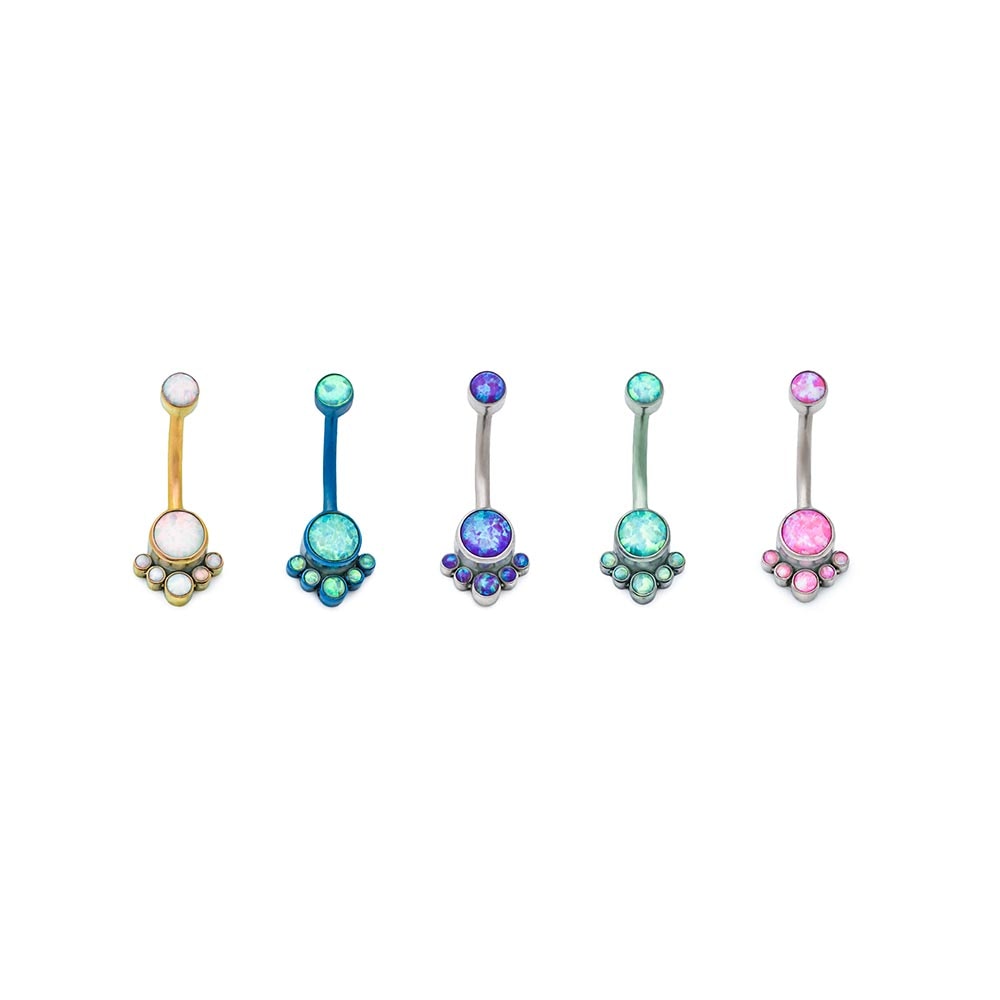 Opal Terraced Cluster Titanium Navel Curve
