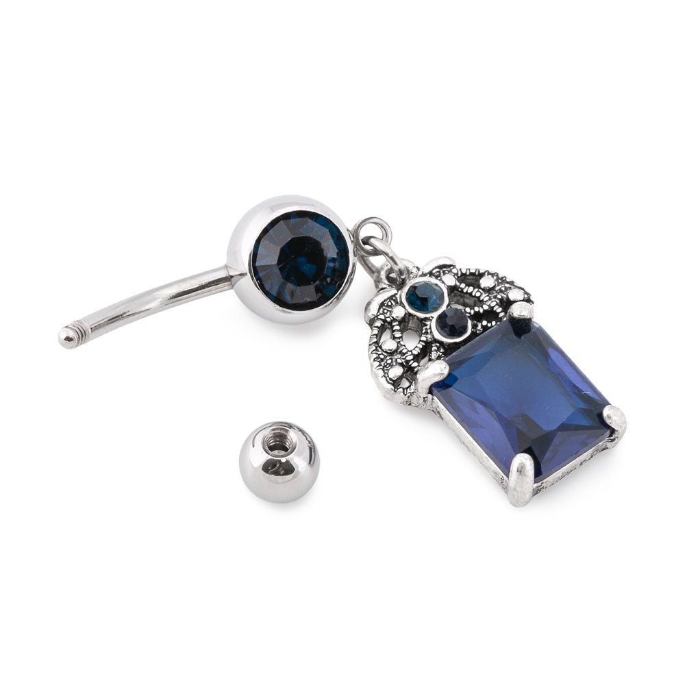 14g 3/8” Blue Prince’s Crown Dangle Belly Button Ring