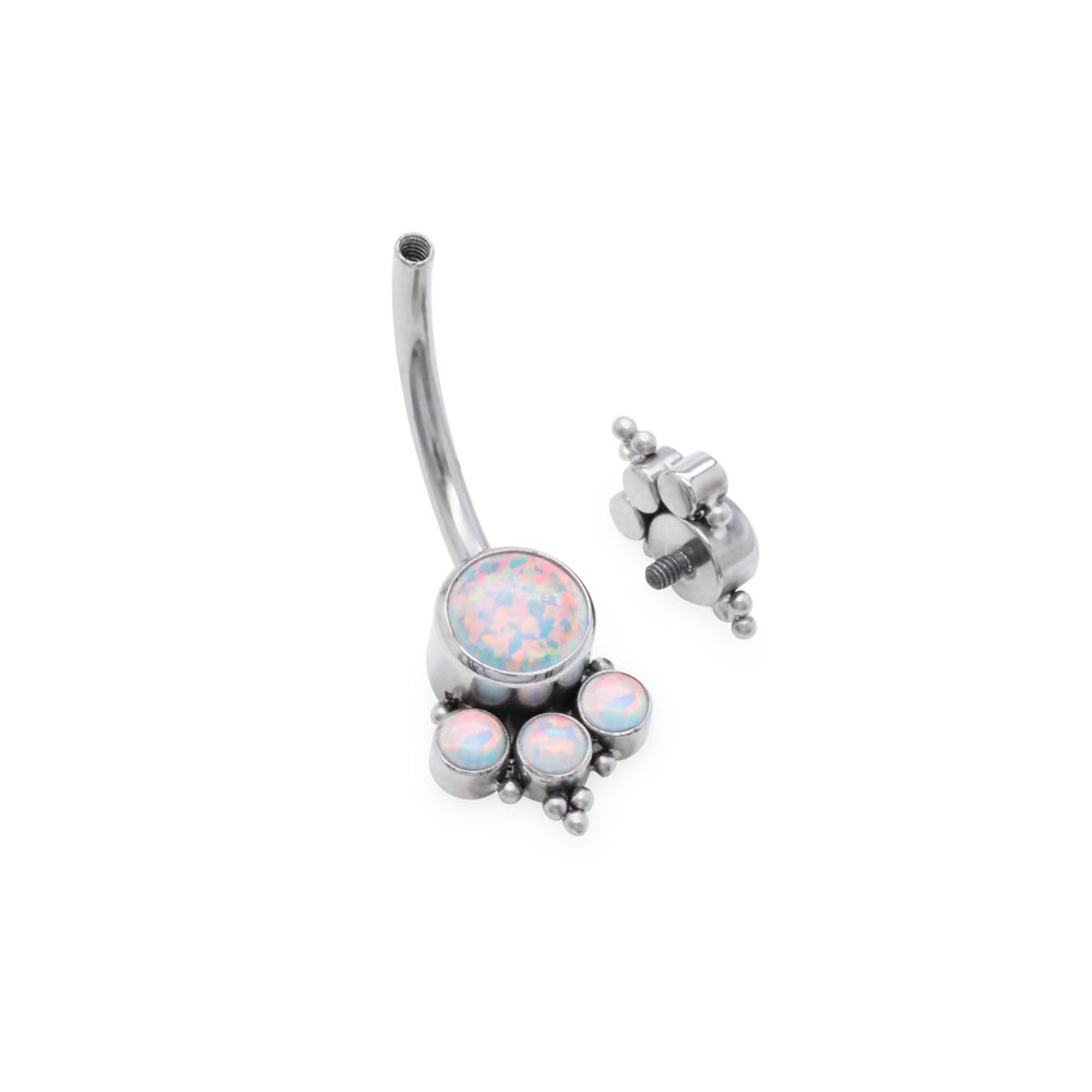 Double White Opal Cluster Titanium Navel Curve