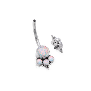 Double White Opal Cluster Titanium Navel Curve