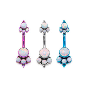 Double White Opal Cluster Titanium Navel Curve