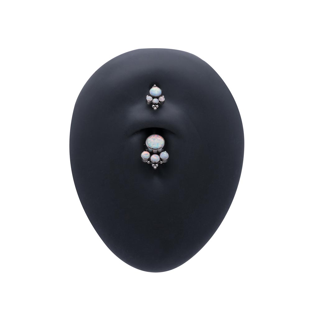 Double White Opal Cluster Titanium Navel Curve