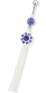 14g 7/16" Jewel & Flower Charm Silver Stranded Belly Button Ring