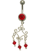 14g 3/8" Jewel With Diamond-Shaped Chandelier Dangle Belly Button Ring