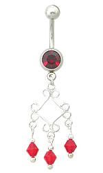 14g 3/8" Jewel With Diamond-Shaped Chandelier Dangle Belly Button Ring