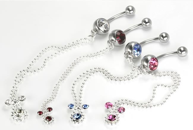 14g 7/16" Long Double Chain Dangle with Jewels Belly Button Ring