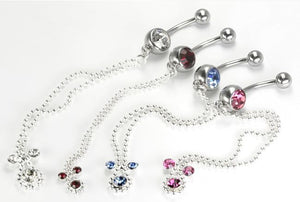 14g 7/16" Long Double Chain Dangle with Jewels Belly Button Ring