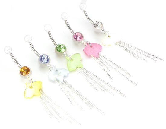 14g 7/16" Jewel with Acyrlic Dangle Tassel Belly Button Ring