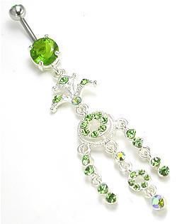 14g 7/16" Palm Tree Jeweled Dangle Belly Button Ring