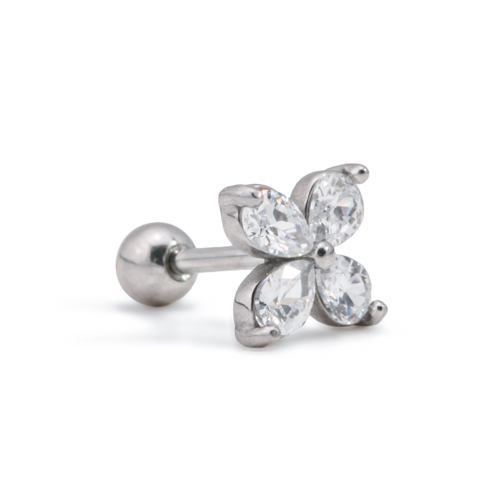16g 5/16" Four-Petaled Crystal Flower Steel Barbell — Price Per 1