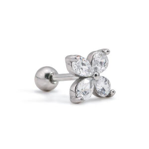 16g 5/16" Four-Petaled Crystal Flower Steel Barbell — Price Per 1