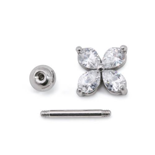16g 5/16" Four-Petaled Crystal Flower Steel Barbell — Price Per 1