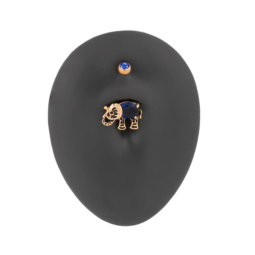 14g 3/8” PVD Gold Indian Blue Elephant Belly Button Ring