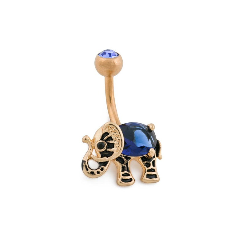 14g 3/8” PVD Gold Indian Blue Elephant Belly Button Ring