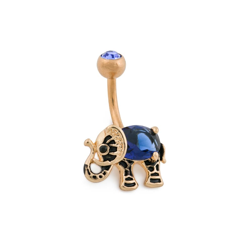 14g 3/8” PVD Gold Indian Blue Elephant Belly Button Ring