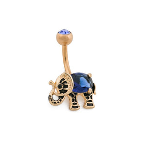 14g 3/8” PVD Gold Indian Blue Elephant Belly Button Ring
