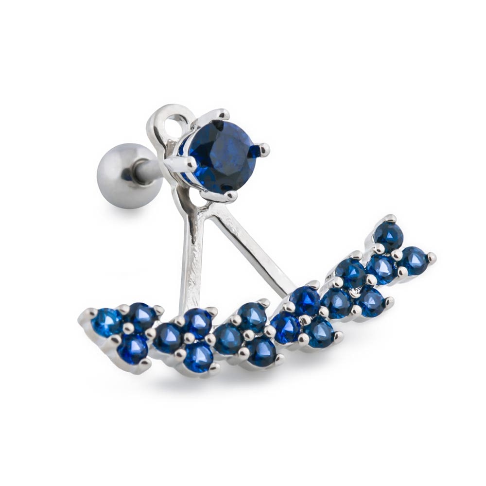 16g 1/4” Deep Blue Trinity Rhodium Plated Earring