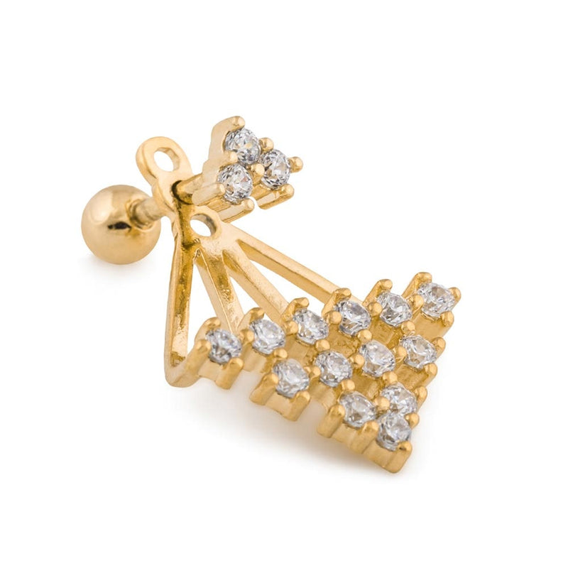 16g 1/4” Crystal Pyramid Gold Plated Cartilage Earring