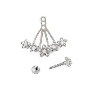 16g 1/4” Opal Star Flower Rhodium Plated Cartilage Earring