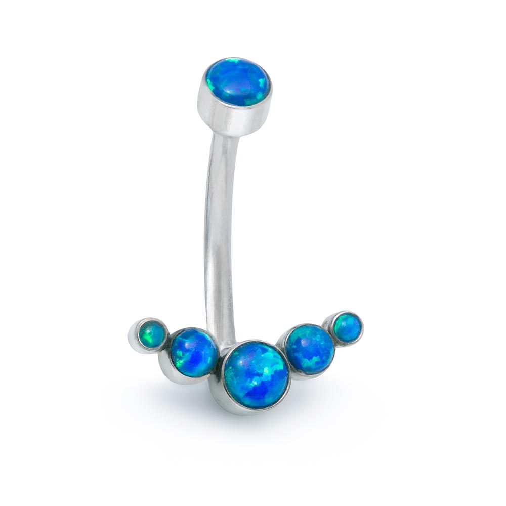 Curved Opal Cluster Titanium Navel Curve - Threaded