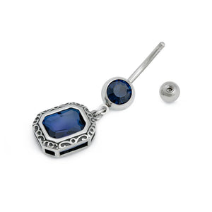 14g 3/8” Antique Octagon Frame Blue Jeweled Belly Button Ring