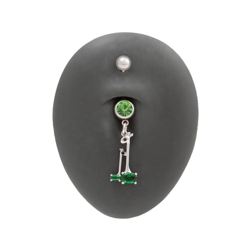 14g 3/8” Green Jewel Giraffes Dangle Belly Button Ring