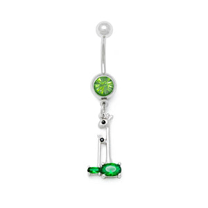 14g 3/8” Green Jewel Giraffes Dangle Belly Button Ring