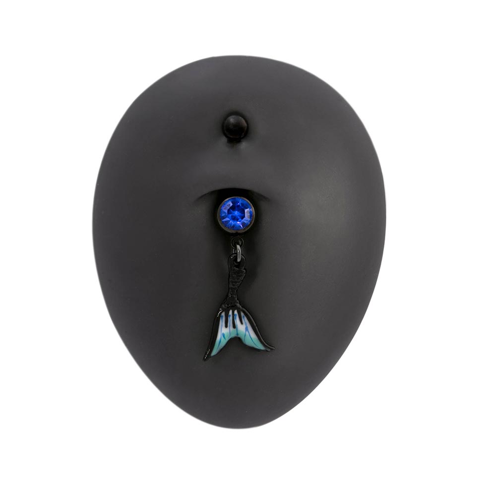 14g 3/8” PVD Black Jeweled Mermaid Tail Dangle Belly Button Ring