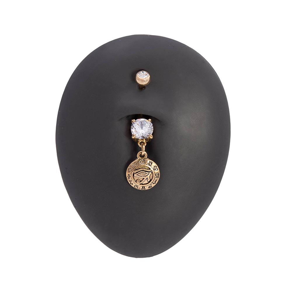 14g 3/8” PVD Gold Crystal Jewel Eye of Horus Dangle Belly Button Ring