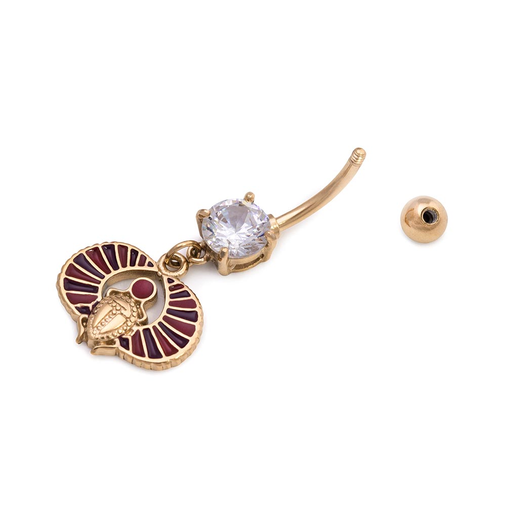 14g 3/8” PVD Gold Egyptian Scarab Dangle Belly Button Ring
