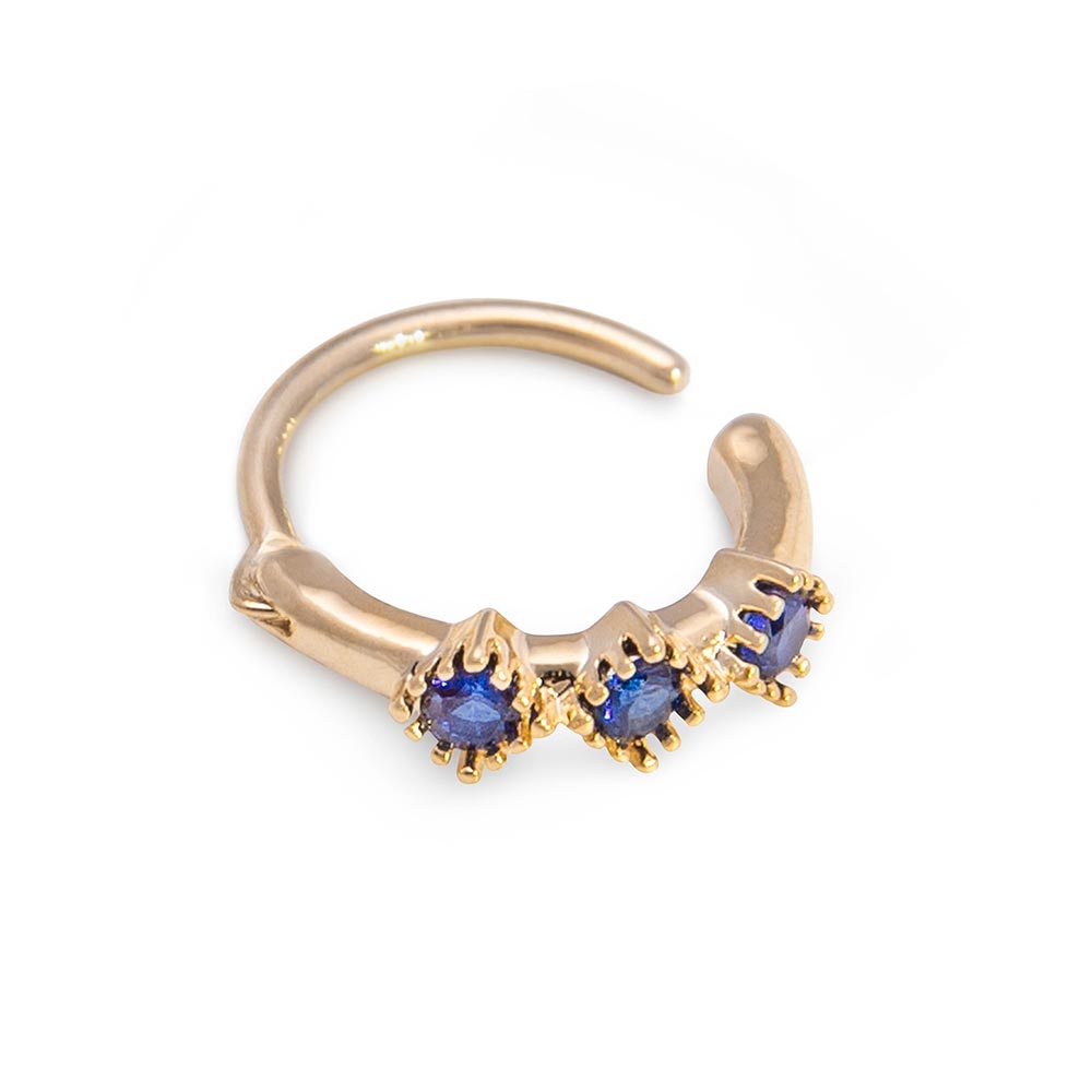 18g PVD Gold Triple Deep Blue Jewel Clicker