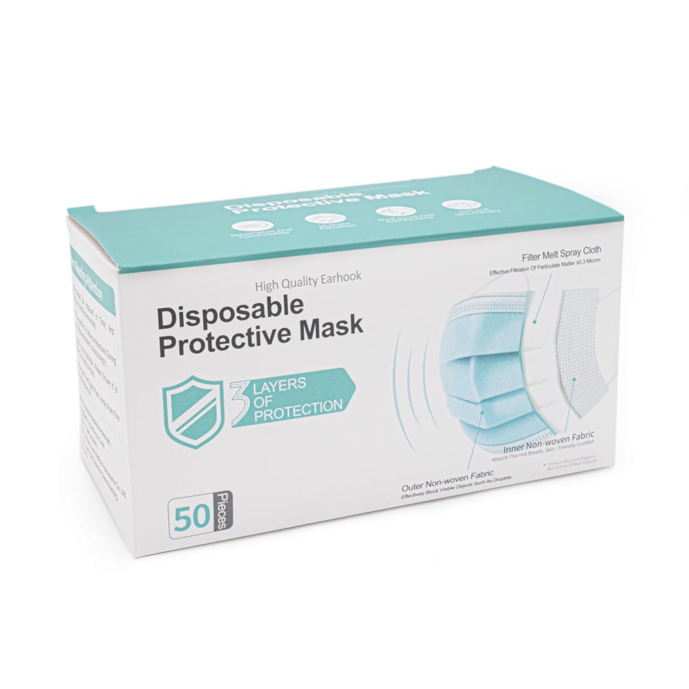 Disposable Face Masks — Box of 50 — Blue or Black