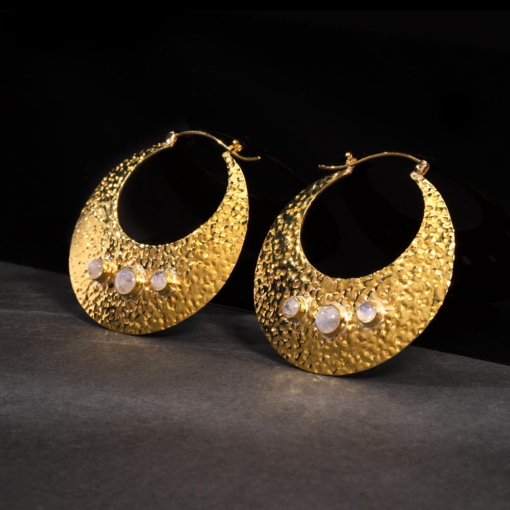 16g Hammered Polished Brass and Moonstone Earrings — Price Per 2