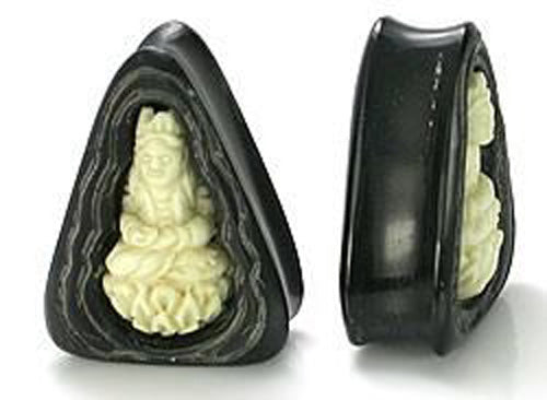 Kayu Areng Black Wood with 3D Goddess Inlay Tear Drop Plug - Price Per 1
