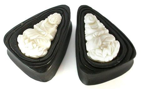 Kayu Areng Black Wood with 3D Goddess Inlay Tear Drop Plug - Price Per 1