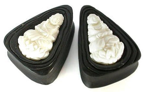 Kayu Areng Black Wood with 3D Goddess Inlay Tear Drop Plug - Price Per 1