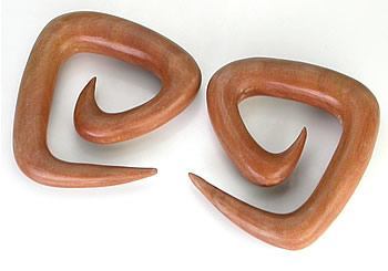 Red Saba Wood Triangle Sprial Hanger Earrings Organic Body Jewelry - Price Per 1
