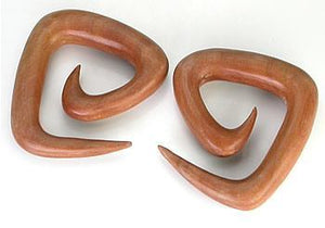 Red Saba Wood Triangle Sprial Hanger Earrings Organic Body Jewelry - Price Per 1