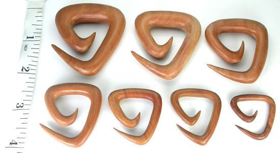 Red Saba Wood Triangle Sprial Hanger Earrings Organic Body Jewelry - Price Per 1