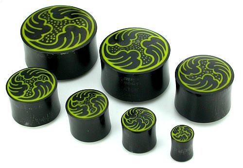 Waves Inlayed on Organic Horn Plug 6g - 1 1/4" - Price Per 1