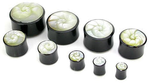 Carved Shell Inlayed on a Horn Plug Organic Body Jewelry 0g - 1 1/4" - Price Per 1