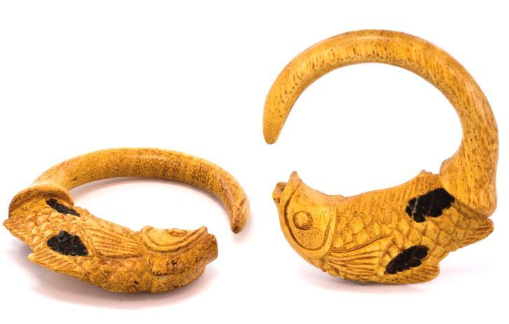 KOI FISH SPIRAL Jackfruit Wood Body Jewelry 3mm - 10mm - Price Per 1